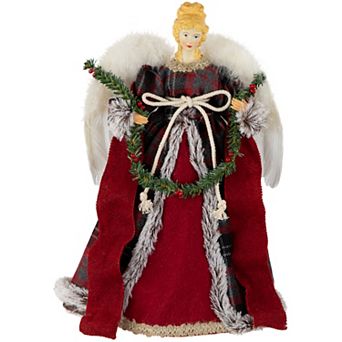 Northlight 16 in Red & Plaid Angel Christmas Tree Topper