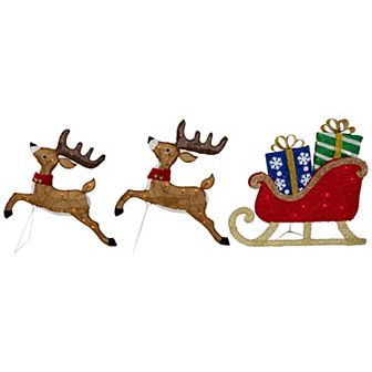 Northlight 25.25 in Light-Up Reindeer & Sleigh Outdoor Christmas Decoration 3 pc Set