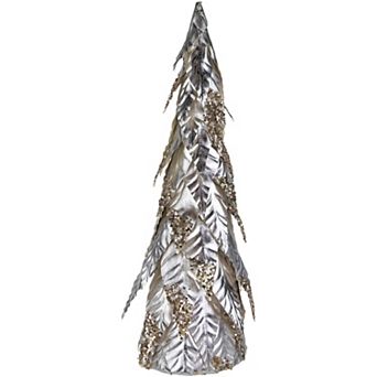 Northlight 20 in Platinum & Champagne Sequins Table-Top Layered Christmas Cone Tree