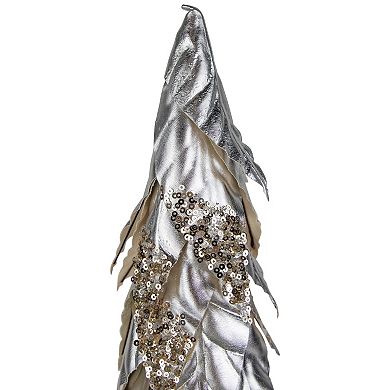 Northlight 20-in. Platinum & Champagne Sequins Table-Top Layered Christmas Cone Tree