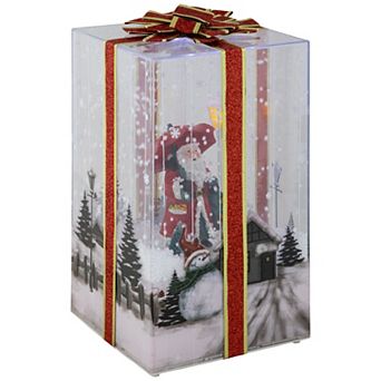 Northlight 12 in Light-Up & Musical Santa Snowing Gift Box with Red Ribbon Christmas Decoration