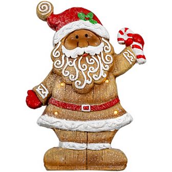 Northlight 15 in LED Gingerbread Santa Claus with Candy Cane Christmas Figure