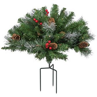 Northlight 20 in LED Frosted Pinecones & Berries Christmas Urn Filler Garden Stake