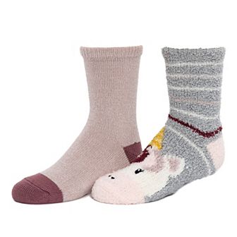 Girls Cuddl Duds® 2 Pair Pack Plushfill Cozy Cat Slipper Socks with Grippers