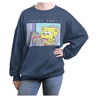 Juniors' Nickelodeon SpongeBob SquarePants Sips Tea Oversized Graphic Pullover