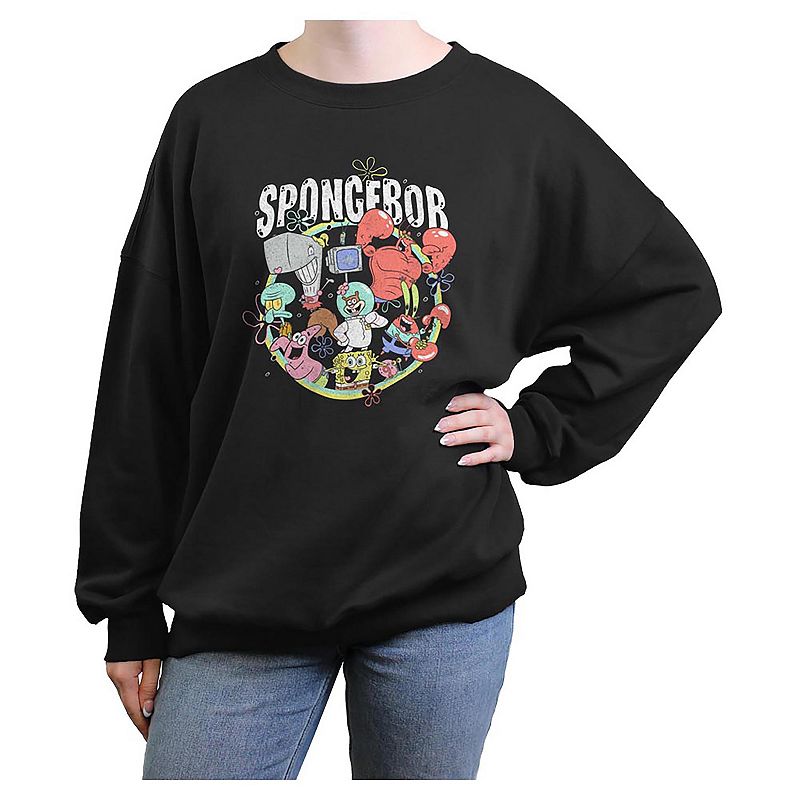 Juniors' Nickelodeon SpongeBob SquarePants Bikini Group Oversized Graphic Pullover, Girl's, Size: Large, Black