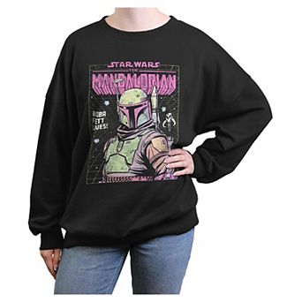 Juniors' Star Wars The Mandalorian Boba Fett Lives Poster Oversized Graphic Pullover