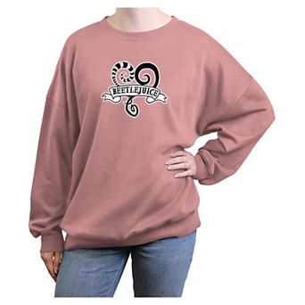 Juniors' Beetlejuice Heart Oversized Graphic Pullover