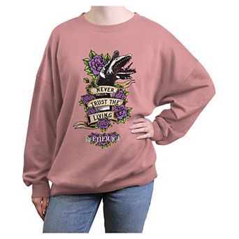 Juniors' Beetlejuice Never Trust The Living Oversized Graphic Pullover