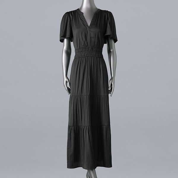 black short sleeve long dress Casual Black Short Sleeve Dress - Maxi Dresses
