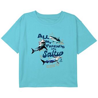 Girls 7-16 All My Friends Are Salty Shark Cropped Graphic Tee