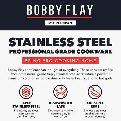 Bobby Flay by GreenPan Stainless Steel Uncoated & PFAS-Free Nonstick 12-Piece Cookware Set