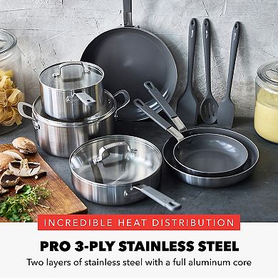Bobby Flay by GreenPan Stainless Steel Uncoated & PFAS-Free Nonstick 12-Piece Cookware Set