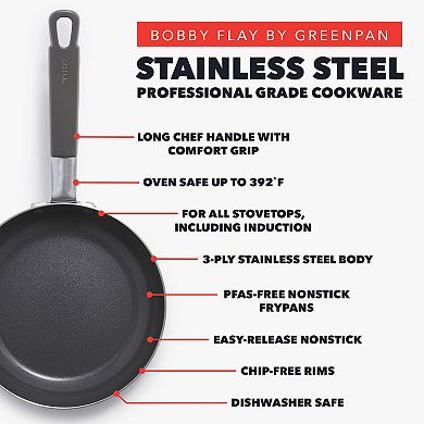 Bobby Flay by GreenPan Stainless Steel Uncoated & PFAS-Free Nonstick 12-Piece Cookware Set