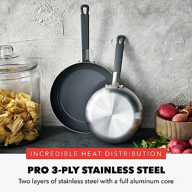 Bobby Flay by GreenPan PFAS-Free Nonstick Stainless Steel 8” and 10” Frypan Set