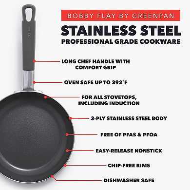 Bobby Flay by GreenPan PFAS-Free Nonstick Stainless Steel 8” and 10” Frypan Set