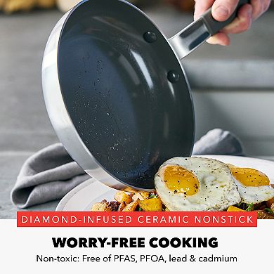 Bobby Flay by GreenPan PFAS-Free Nonstick Stainless Steel 12” Frypan with Lid