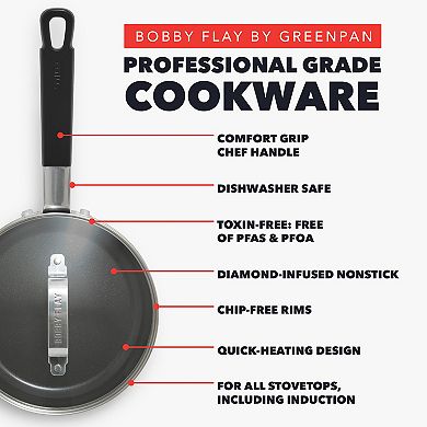 Bobby Flay by GreenPan Professional Grade Ceramic Nonstick 2.53QT Saucepan with Lid