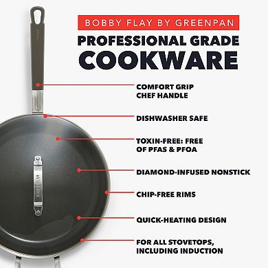 Bobby Flay by GreenPan Professional Grade Ceramic Nonstick 4.5QT Saute Pan with Lid
