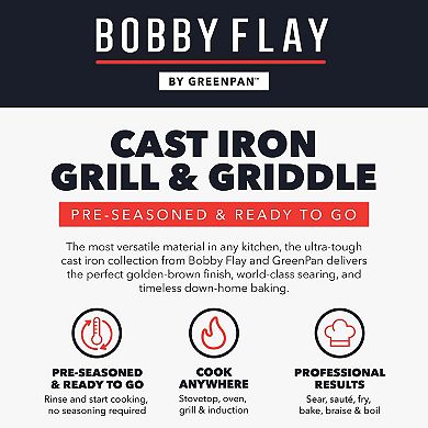 Bobby Flay by GreenPan 11” x 16.5” Reversible Cast Iron Grill Griddle
