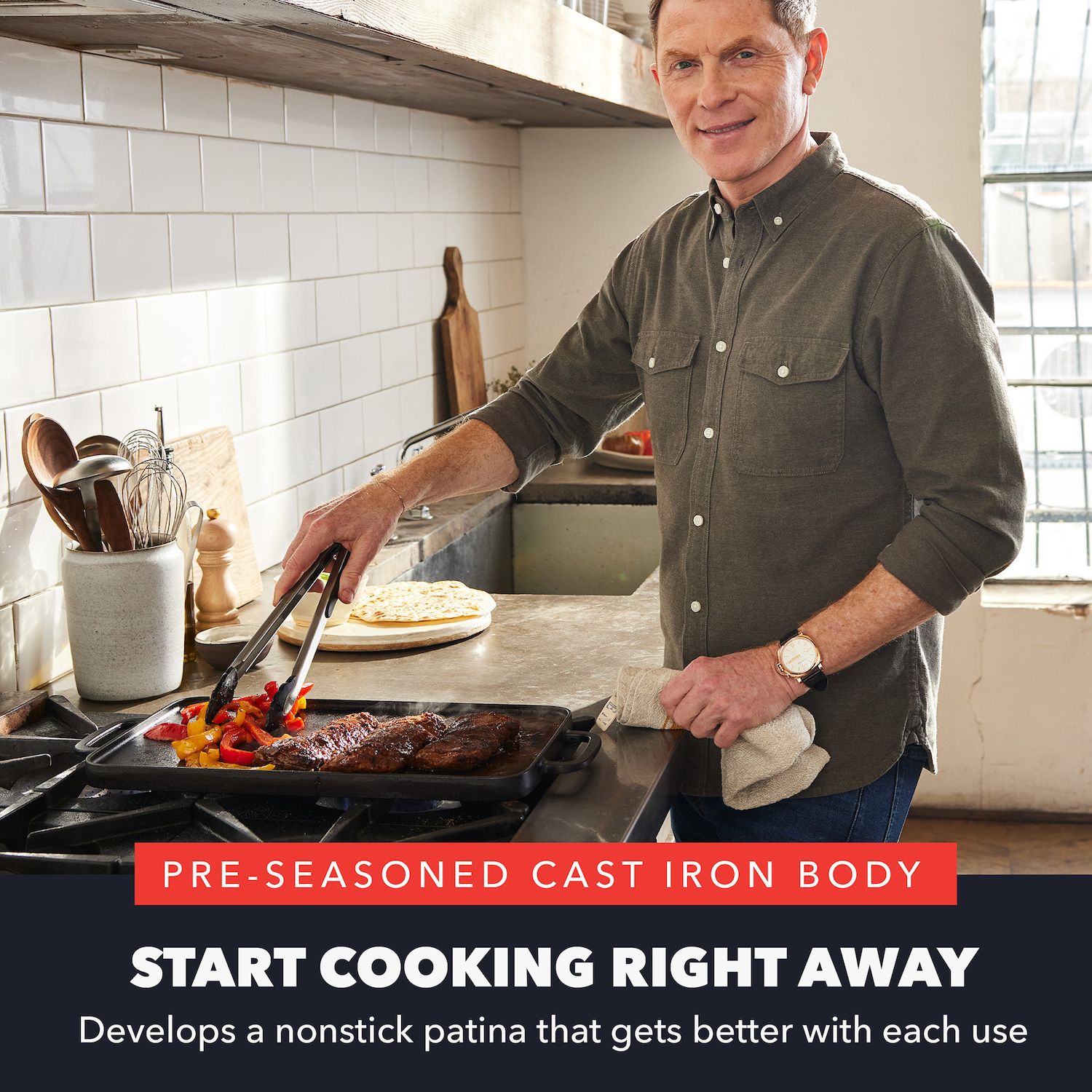 Bobby Flay GreenPan Grillpfanne Aus Gusseisen – 27,9 Cm, Vorgebrannt, Für Herd, Ofen & Grill