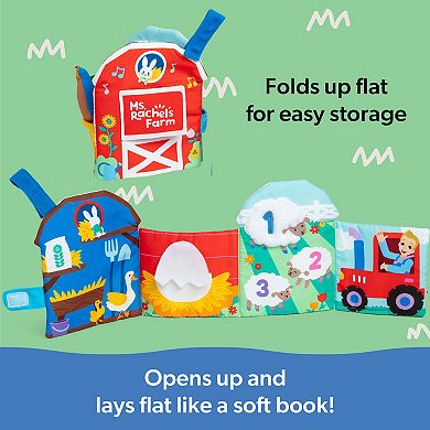 Spin Master Ms. Rachel Sensory Learning Farm Foldable Baby Book with Plush Cow