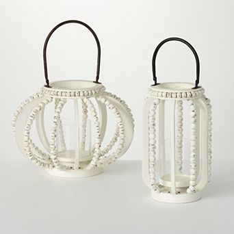 Sullivan's Beaded Pillar Lantern Candle Holders Table Decor 2 pc Set