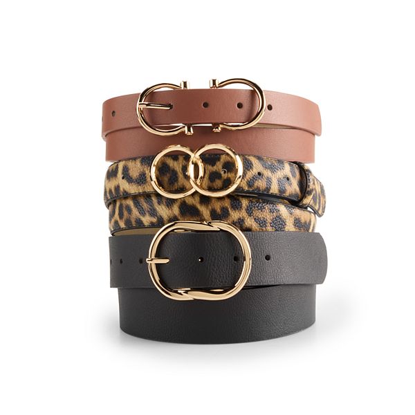 Nine West Women's 3-Piece Belt Set - Black Leopard (LARGE)