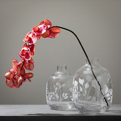 Floral Etched Clear Glass Vases Table Decor 2-piece Set