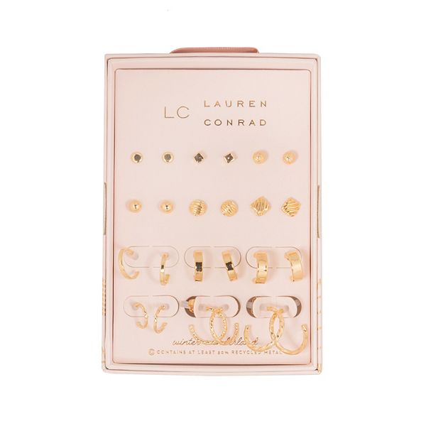 LC Lauren Conrad 12-Piece Bold Gold Tone Earring Set - None