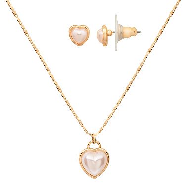 LC Lauren Conrad Simulated Pearl Puffed Heart Necklace & Stud Earring Set