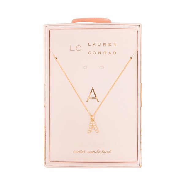 LC Lauren Conrad Simulated Pearl Initial Necklace Earring Set