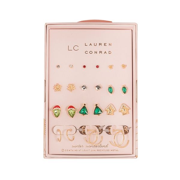 LC Lauren Conrad 12 Pair Holiday Earring Set - Green