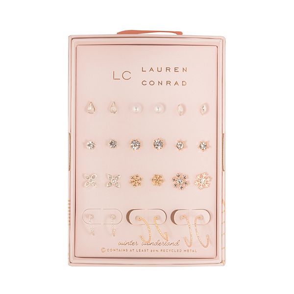 LC Lauren Conrad Mixed Snowflake 12 Pair Earring Set - Clear