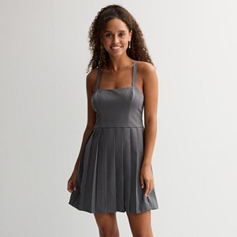 Juniors' Live To Be Spoiled Pleated Menswear Dress