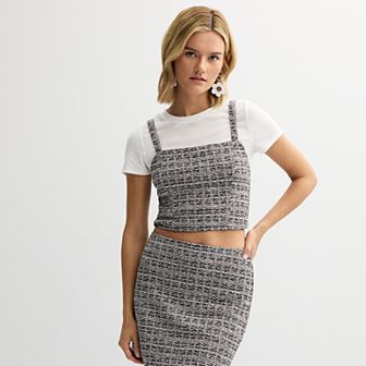 Juniors' Live To Be Spoiled Tweed Layered Look Top