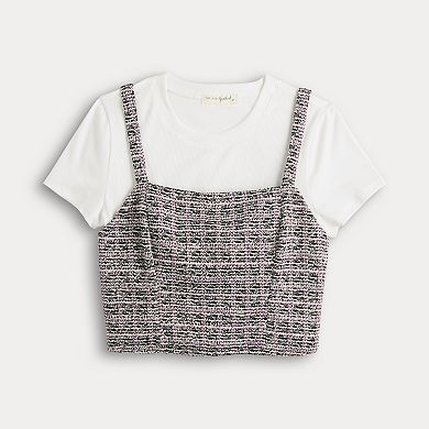 Juniors' Live To Be Spoiled Tweed Layered Look Top
