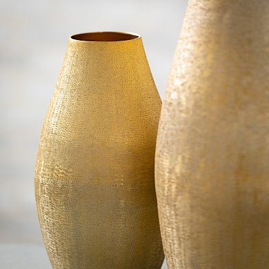 Lustrous Brushed Gold Finish Vase Table & Floor Decor 2-piece Set