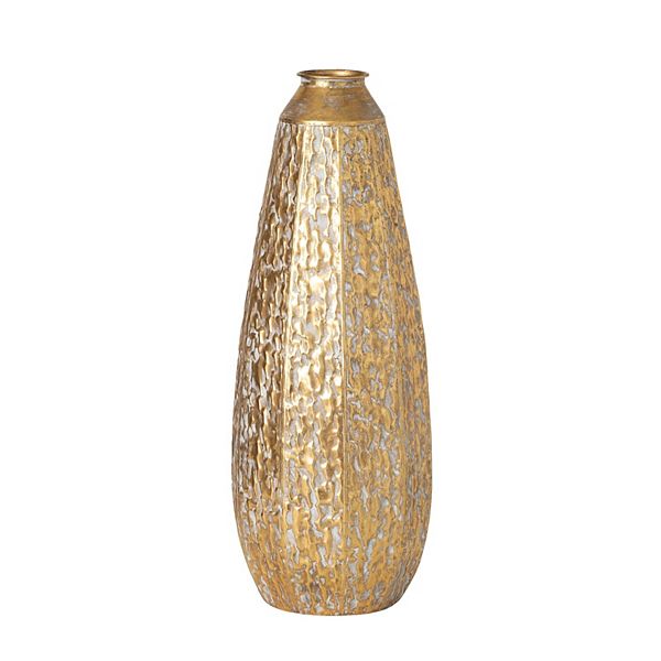 Gold Finish Hammered Tall Vase Floor Decor