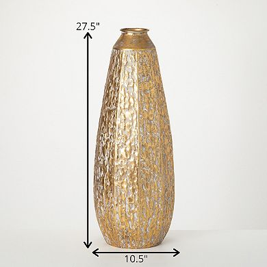 Gold Finish Hammered Tall Vase Floor Decor