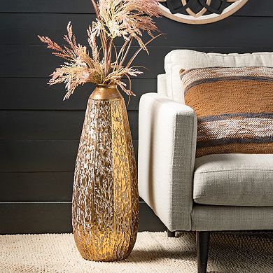 Gold Finish Hammered Tall Vase Floor Decor