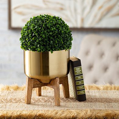 Sullivan's Brass Planters with Wooden Stands Decor 3-piece Set