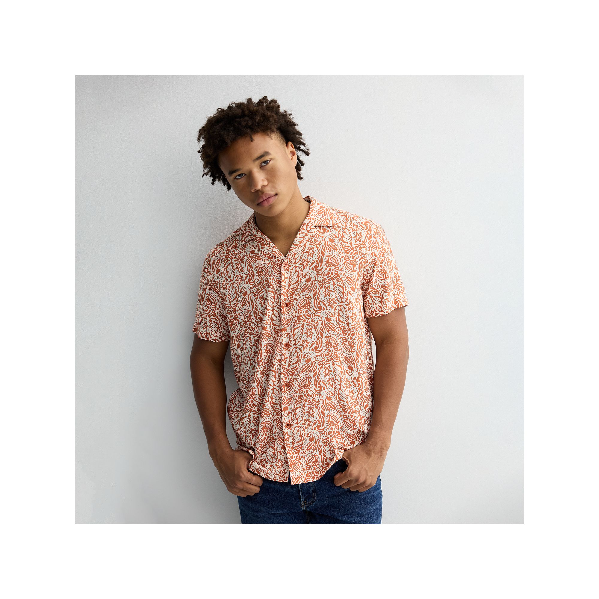 Mens Apt. 9 Short Sleeve Rayon Camp Collar Shirt, Size: Small, Brown Flora