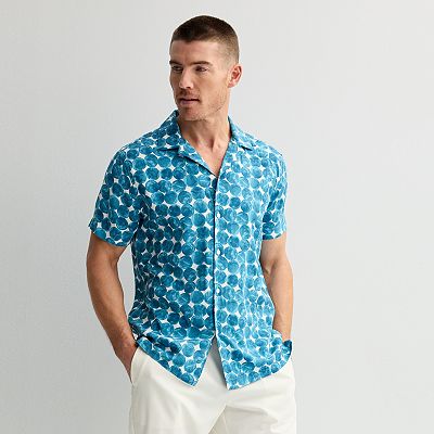 mens rayon dress shirts Textured Floral Rayon Short Sleeve Shirt
