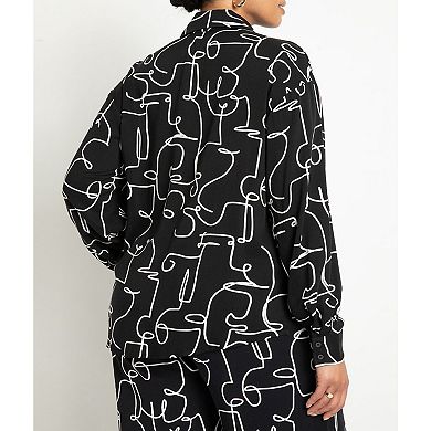 Eloquii Women's Plus Size Printed Button Down