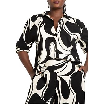 Eloquii Women's Plus Size Printed Button Down