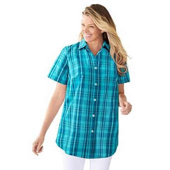 Woman Within Plus Size Petite Perfect Short-Sleeve Collared Button Down Shirt