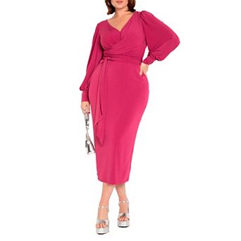 ELOQUII Women's Plus Size Cross Front Midi Dress