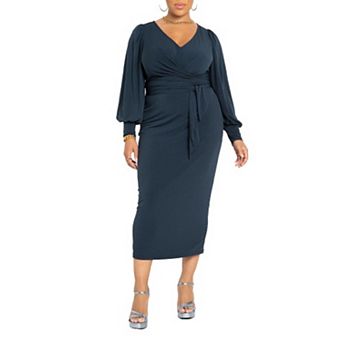 Eloquii Women's Plus Size Cross Front Midi Dress
