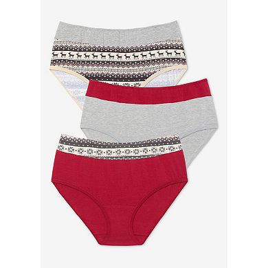 Comfort Choice Plus Size Full Coverage Stretch Cotton Color Block Brief 3-Pack